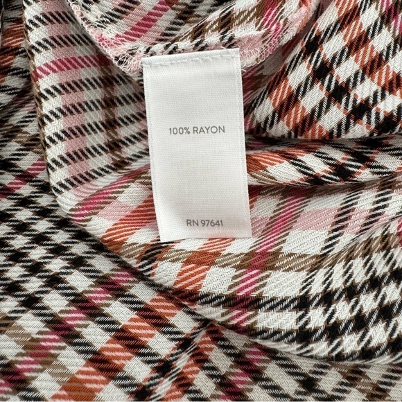 J Jill Ruffled Plaid Button Down Shirt Blouse Tea Rose L - Picture 13 of 16